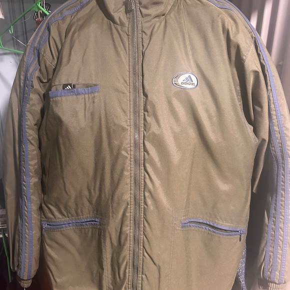 Adidas Men's Olive Jacket with Blue Accents - Picture 1 of 8